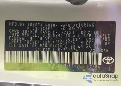 2024 Toyota Corolla Se из США, поврежденный, VIN 5YFP4MCE5RP211974